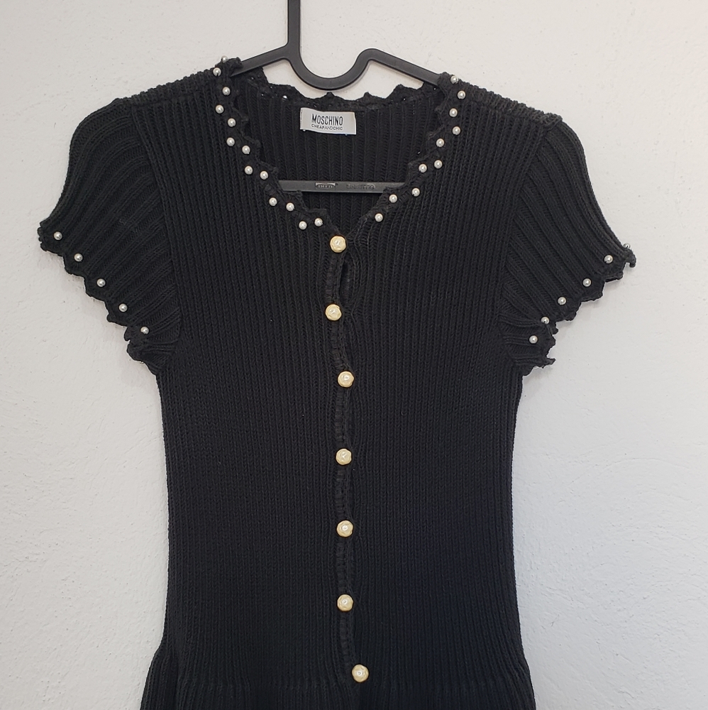 Moschino Black knit pearl button top